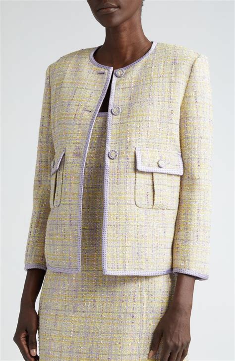 metallic tweed jacket fabric|St. John Collection Metallic Slub Tweed Jacket .